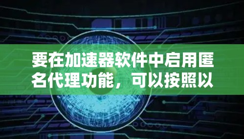 要在加速器软件中启用匿名代理功能,可以按照以下步骤操作 要在加速器软件中启用匿名代理功能,可以按照以下步骤操作